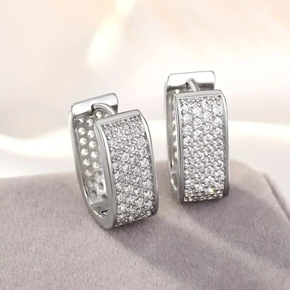 Rectangular Zircon Hoops Gold Tone with Lots of Bling #1418 - Picture 7 of 13